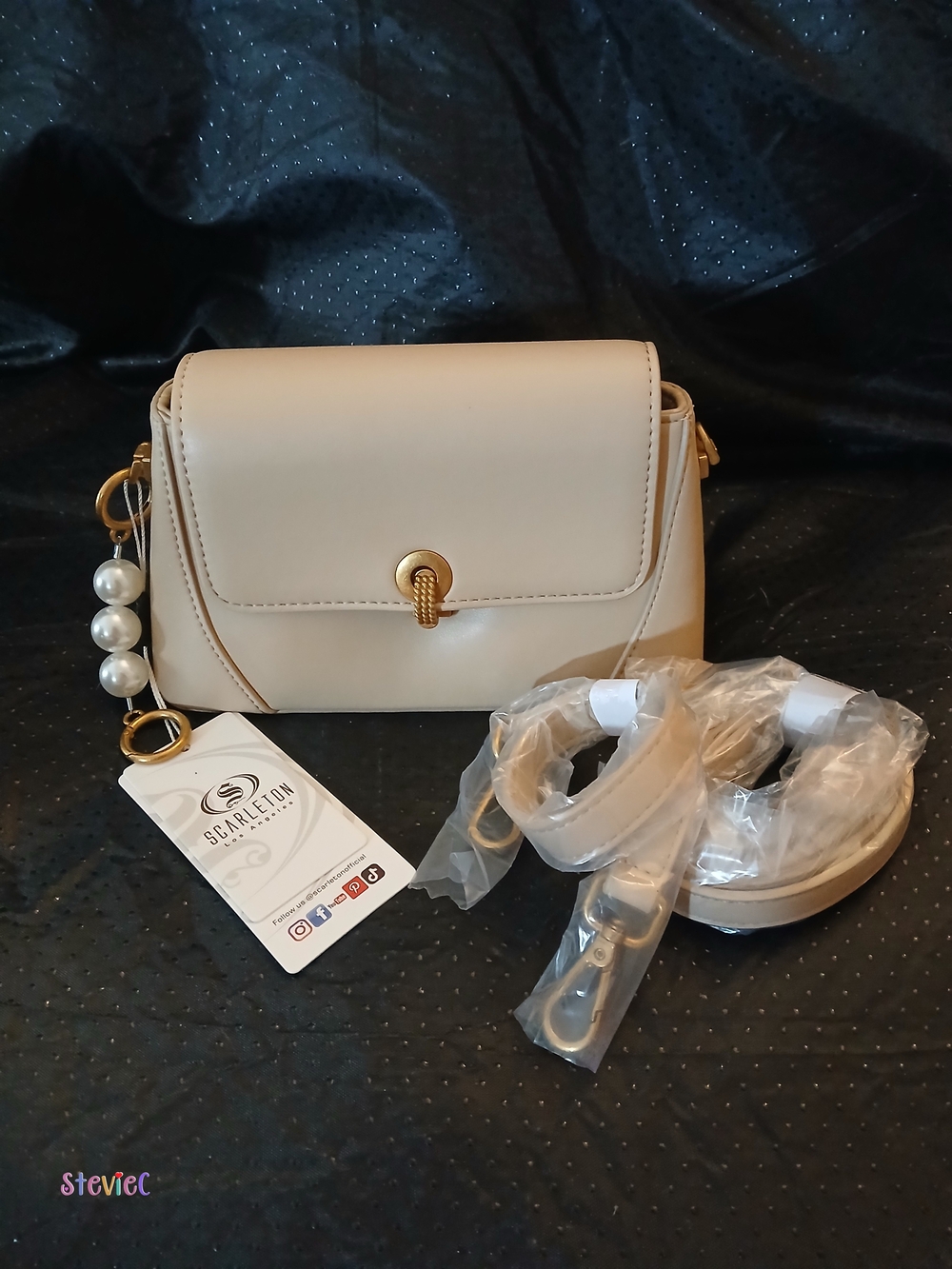Scarleton Cream Crossbody Bag with Pearl Charm